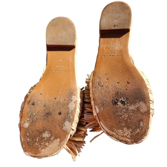 Clergerie Paris Raffia Fringd Slide Silver Sandals Sz EU 40 US 9 - Picture 3 of 8